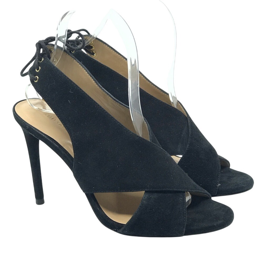 ANN TAYLOR BLACK SUEDE CROSS TIE BACK HIGH HEEL